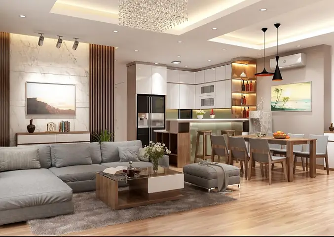Hướng Dẫn Thiết Kế Phòng Khách Liền Bếp Chung Cư Tối Ưu Không Gian