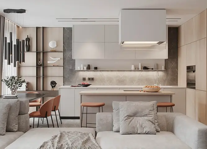 Hướng Dẫn Thiết Kế Phòng Khách Liền Bếp Chung Cư Tối Ưu Không Gian