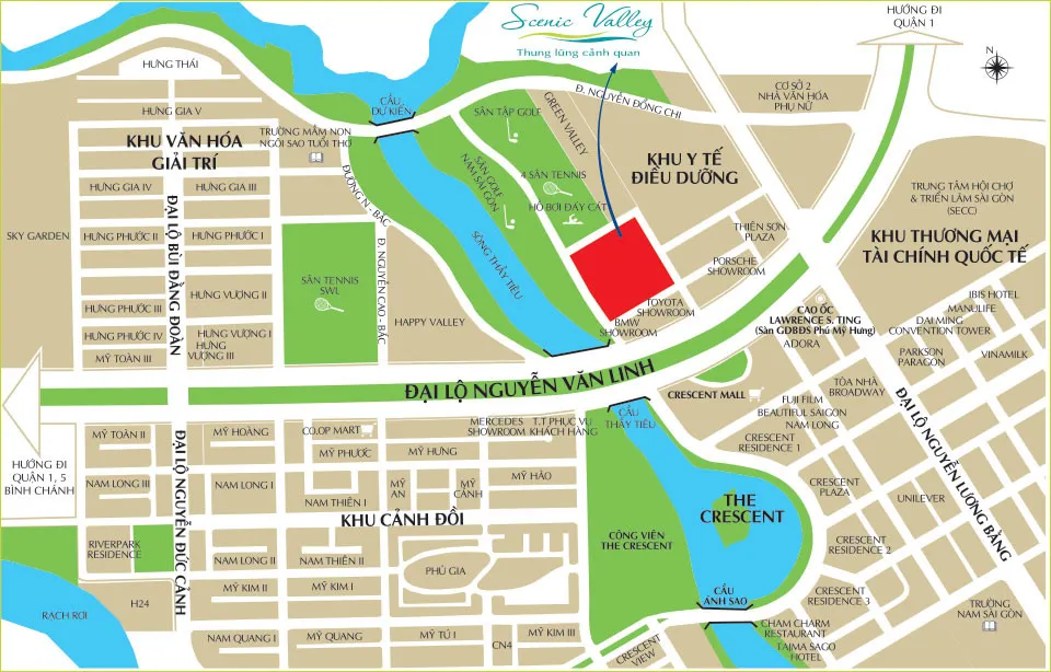 Bản đồ vị trí chiến lược của dự án Scenic Valley 1 Quận 7