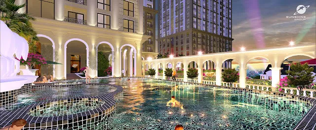 Bể bơi thác tràn sang trọng tại chung cư Sunshine Riverside