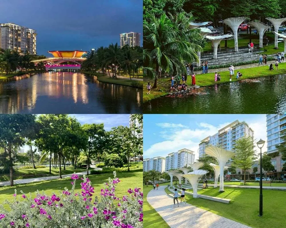 Cảnh quan xanh mát với nhiều cây cối trong một công viên ở TP.HCM