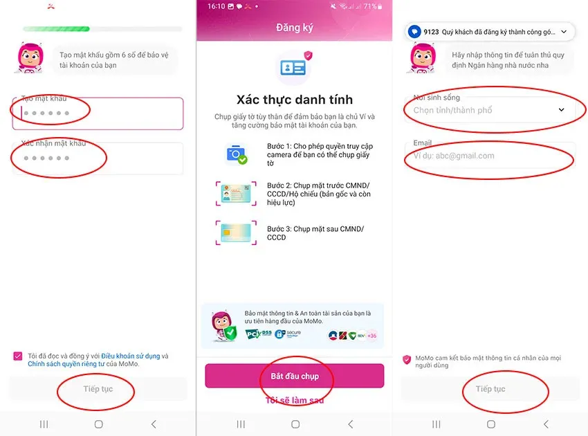 Chọn tỉnh thành trên ứng dụng MoMo