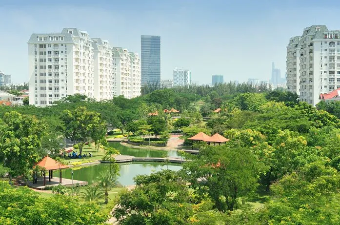 Không gian công viên xanh mát tại khu đô thị Phú Mỹ An