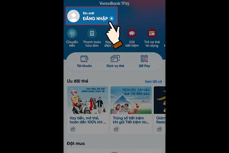 Màn hình đăng nhập và đăng ký iPay trên ứng dụng VietinBank