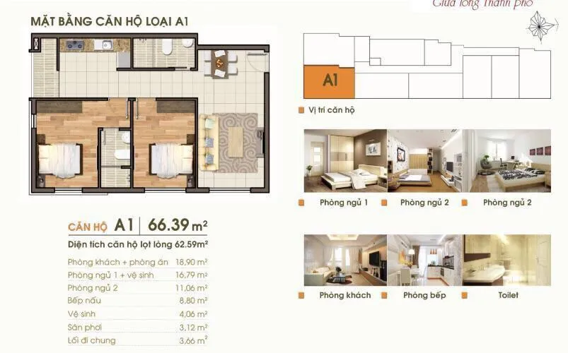 Mẫu mặt bằng căn hộ loại A1 tại Căn hộ B2 Trường Sa