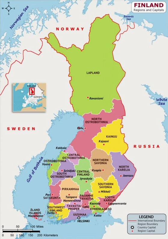Finland Là Nước Nào? Khám Phá Xứ Sở Ngàn Hồ 2026 Bản đồ các bang và thủ đô Phần Lan