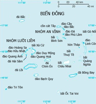 Bản đồ quần đảo Hoàng Sa với tên tiếng Việt