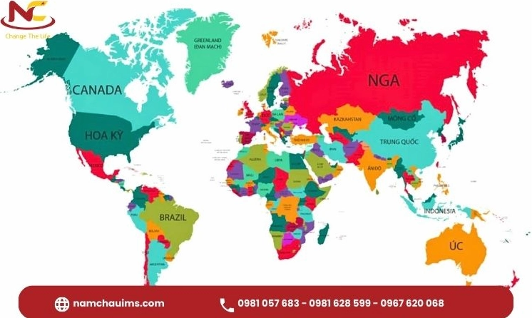 Nước Úc Thuộc Châu Nào? Giải Mã Vị Trí Địa Lý và Lịch Sử Bản đồ thế giới thể hiện vị trí nước Úc