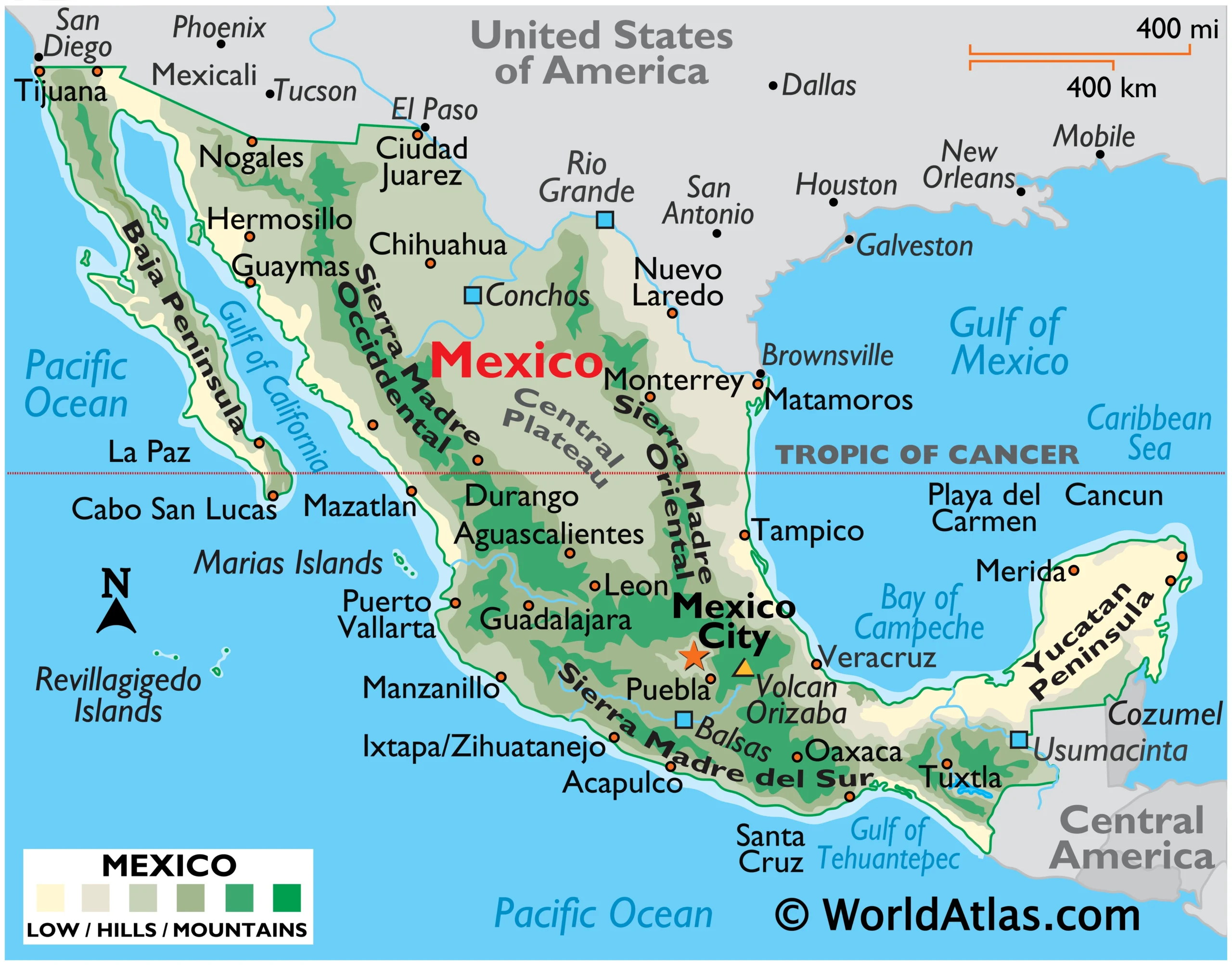 Mexico Là Nước Nào? Khám Phá Đất Nước Của Những Nền Văn Minh Cổ Đại Bản đồ vật lý Mexico