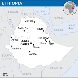 Bản đồ vị trí Ethiopia trên thế giới