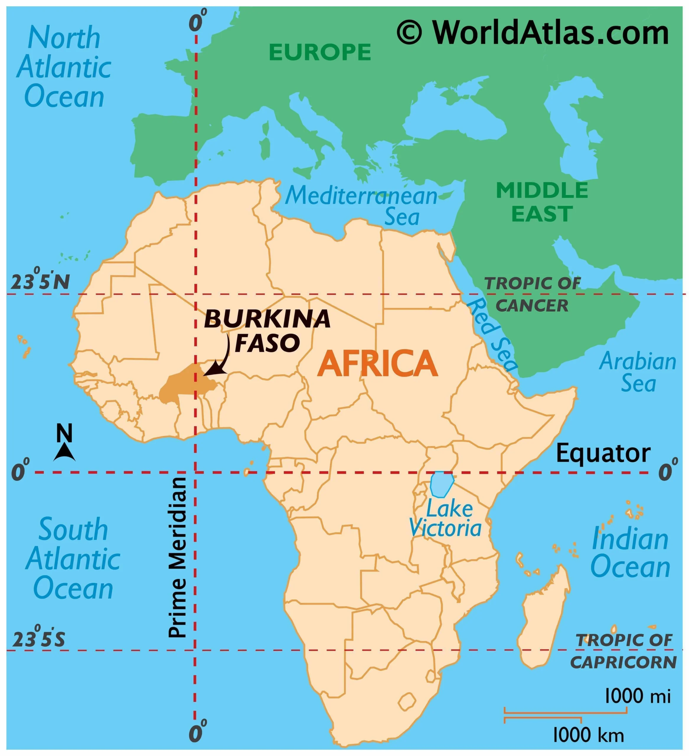 Bản đồ vị trí địa lý của Burkina Faso