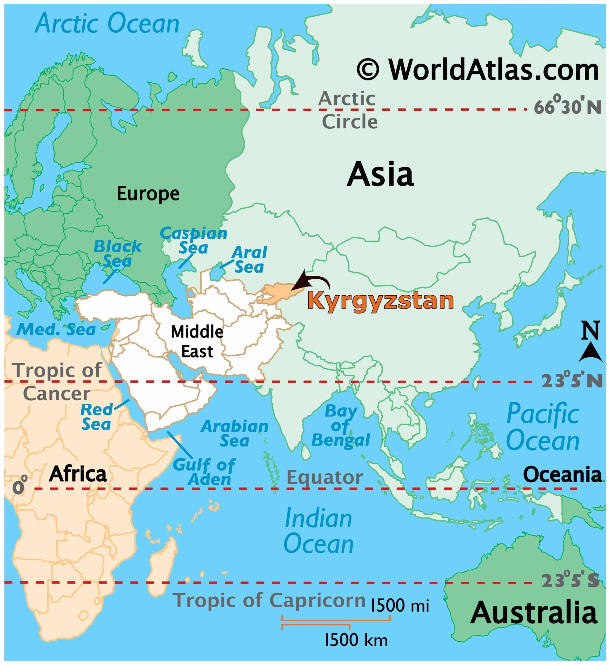 Bản đồ vị trí địa lý của Kyrgyzstan
