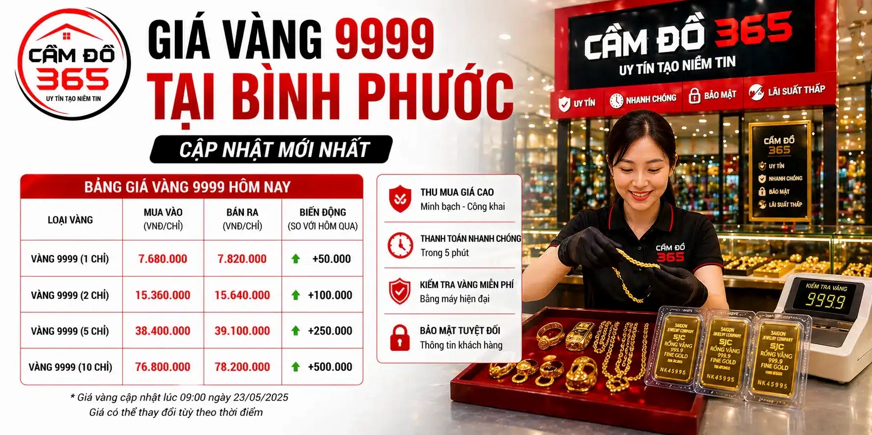 Giá vàng Bình Phước hôm nay 2026: Biến động và dự báo Biểu đồ giá vàng 9999 tại Bình Phước
