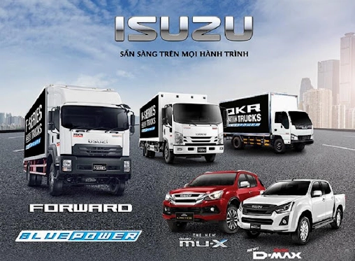 Logo và xe Isuzu tại Nhật Bản