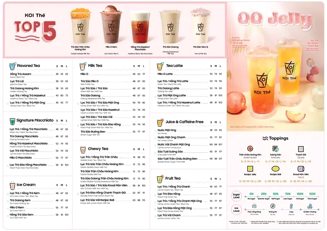 Menu các loại trà sữa Koi Thé