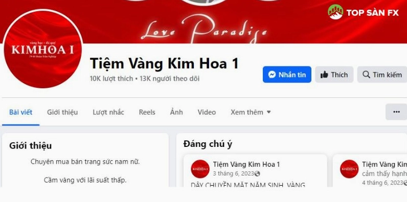 Tiệm vàng Kim Hoa - Cửa hàng trưng bày