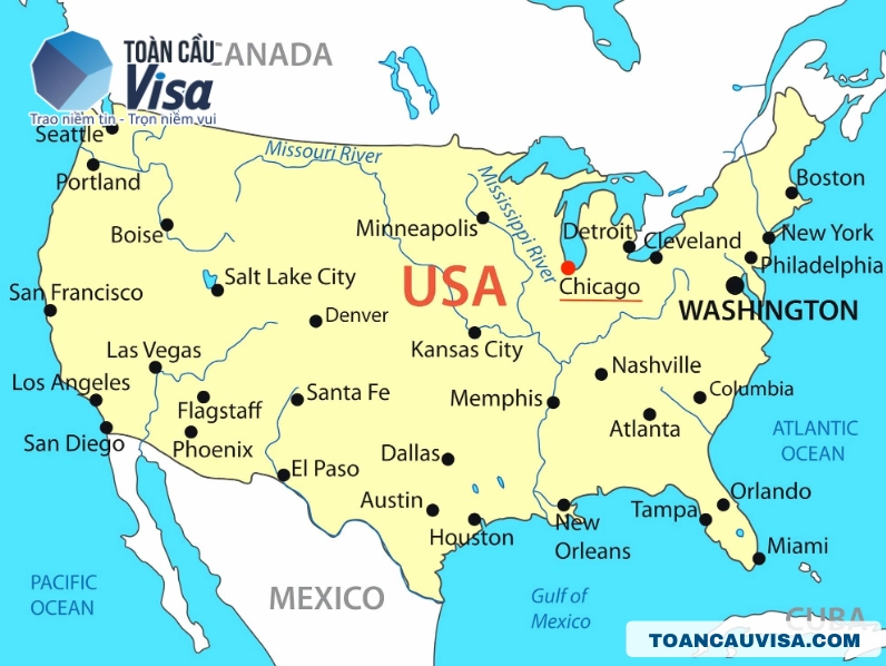 Chicago ở nước nào? Khám phá thành phố đáng sống bậc nhất Hoa Kỳ Vị trí Chicago trên bản đồ Hoa Kỳ