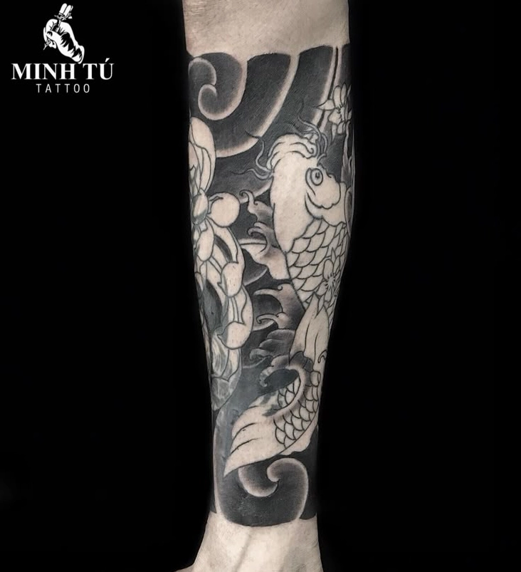 Hình xăm cá chép màu sắc ấn tượng