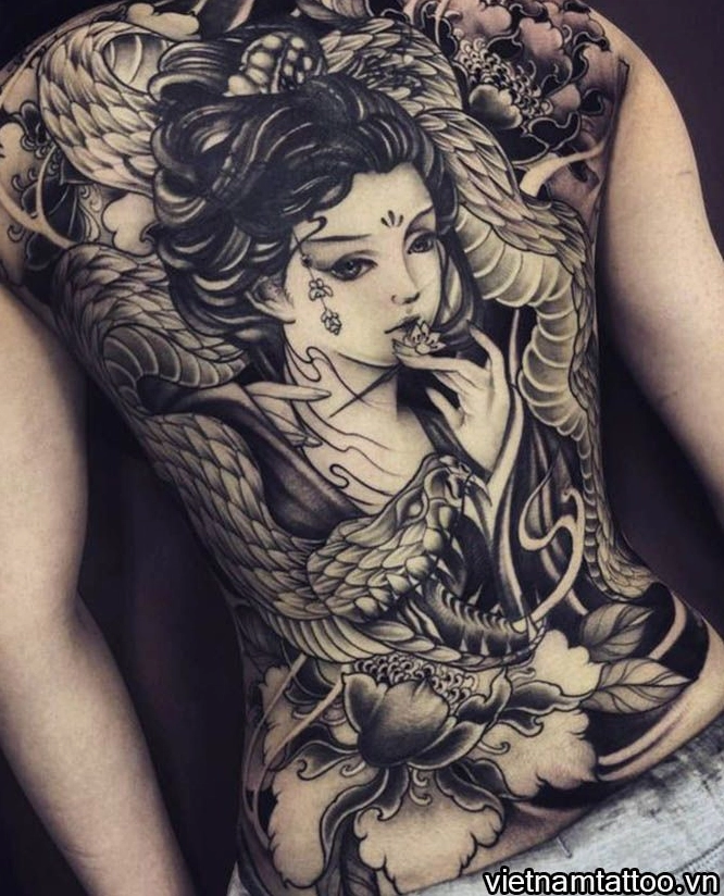 Hình xăm cô gái Nhật phong cách Minami