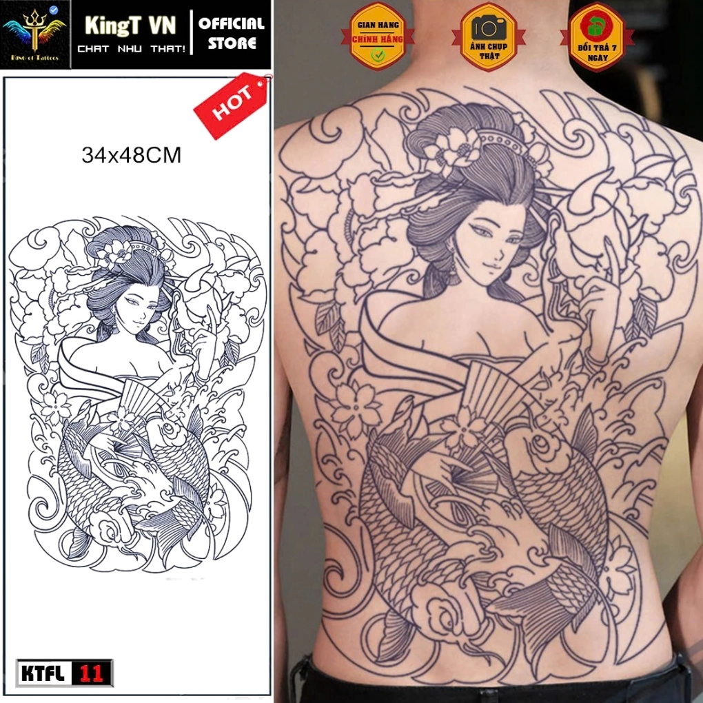 Hình xăm hổ và mẫu đơn full lưng nữ