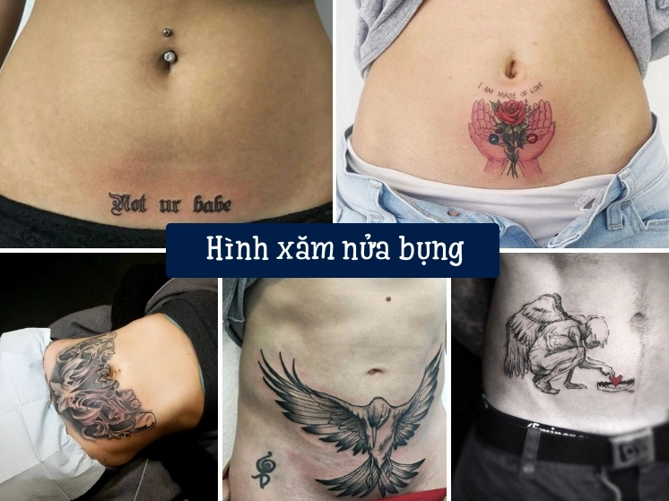 Hình xăm hoa ở bụng nữ theo phong cách màu nước