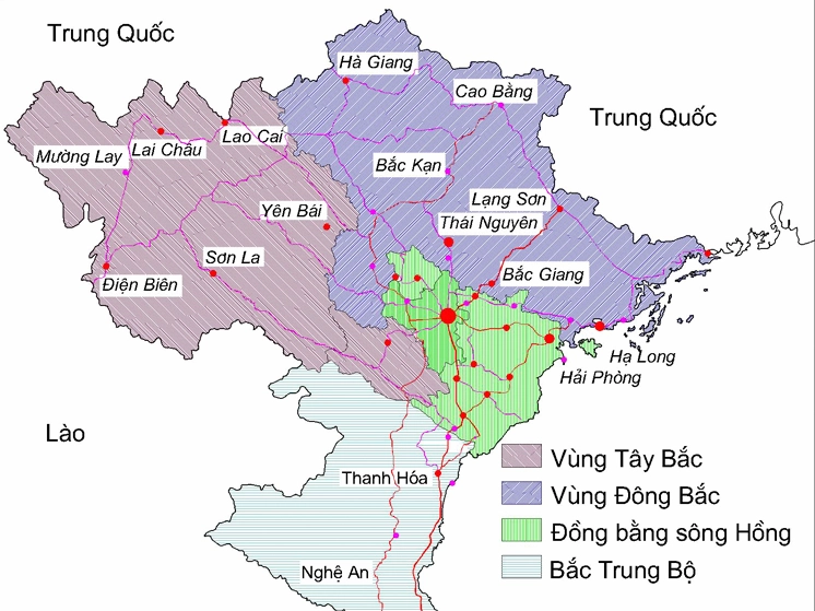 Bản đồ các tỉnh miền Bắc Việt Nam, làm nổi bật Hà Giang