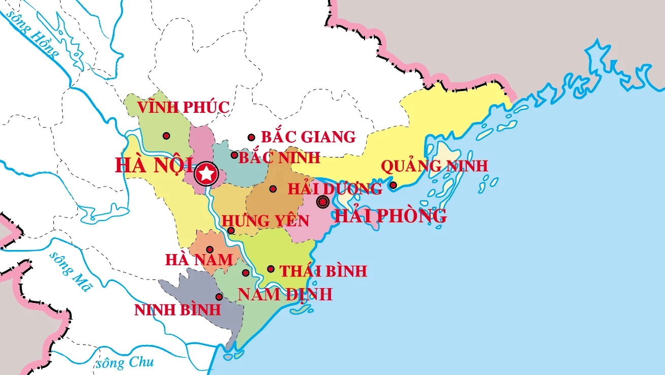 Bản đồ các tỉnh thuộc Đồng bằng Sông Hồng