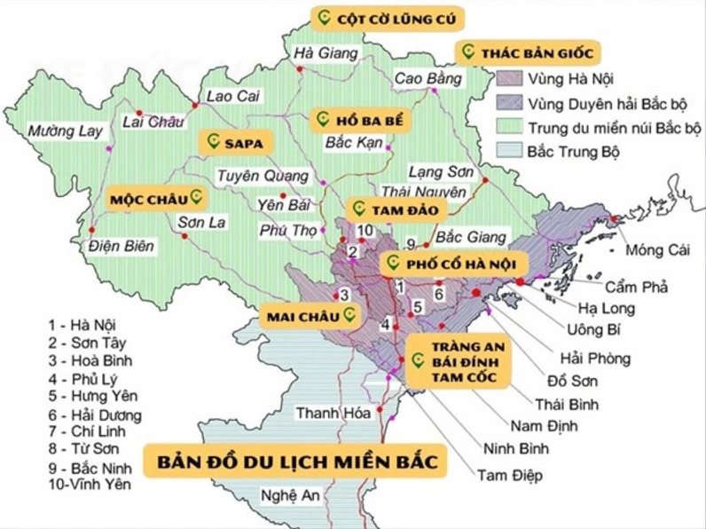 Bản đồ du lịch các điểm đến nổi tiếng Tây Bắc