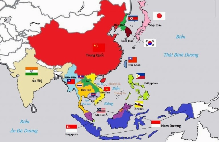 Bản đồ Đông Nam Á với các quốc gia thành viên ASEAN