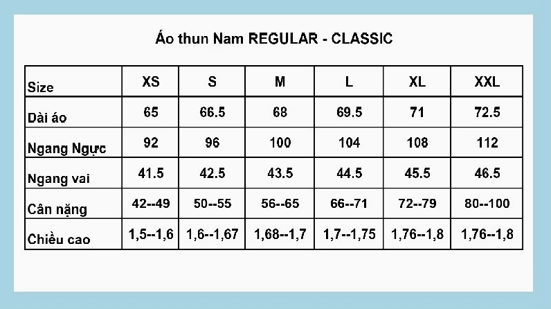 Bảng size quần áo tiêu chuẩn