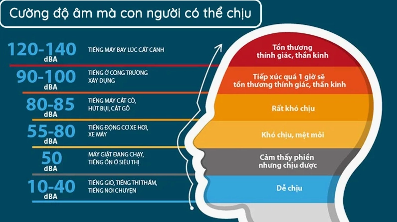 Câu Đố Kiến Thức: Đơn Vị Đo Cường Độ Âm Thanh Là Gì? Biểu đồ so sánh các mức âm thanh theo Decibel