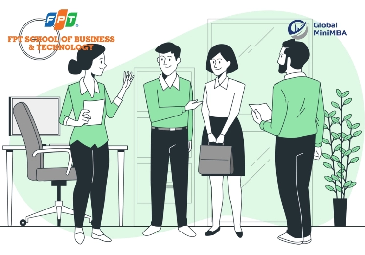 Nhóm nhân viên đang thảo luận vui vẻ