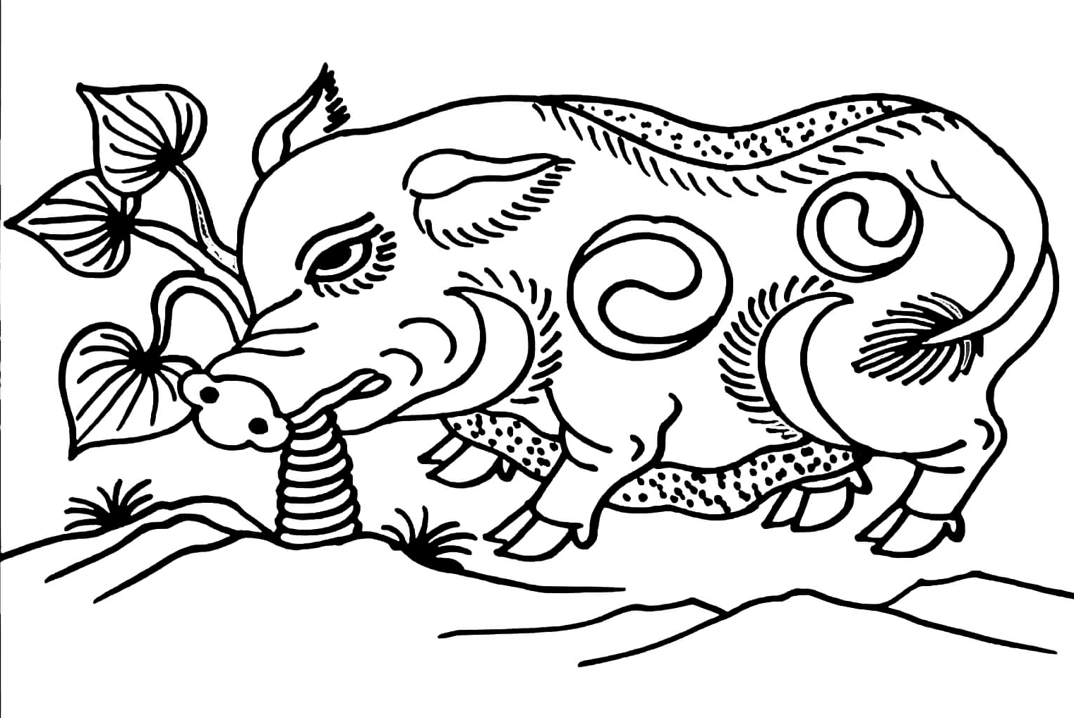 Tranh Lợn Ăn Rá vẽ đơn giản